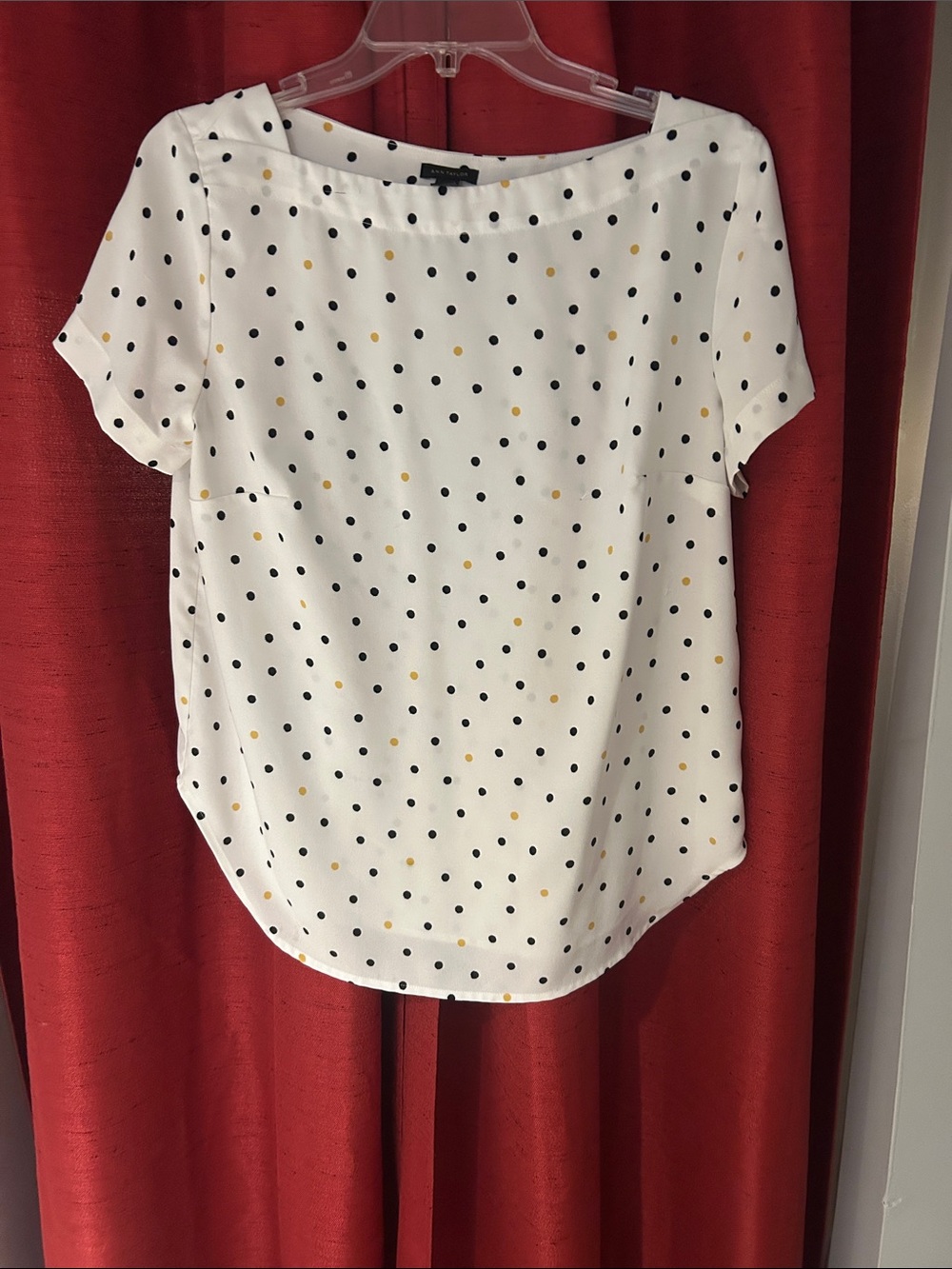 Ann Taylor White Short Sleeve Polka Dot Blouse